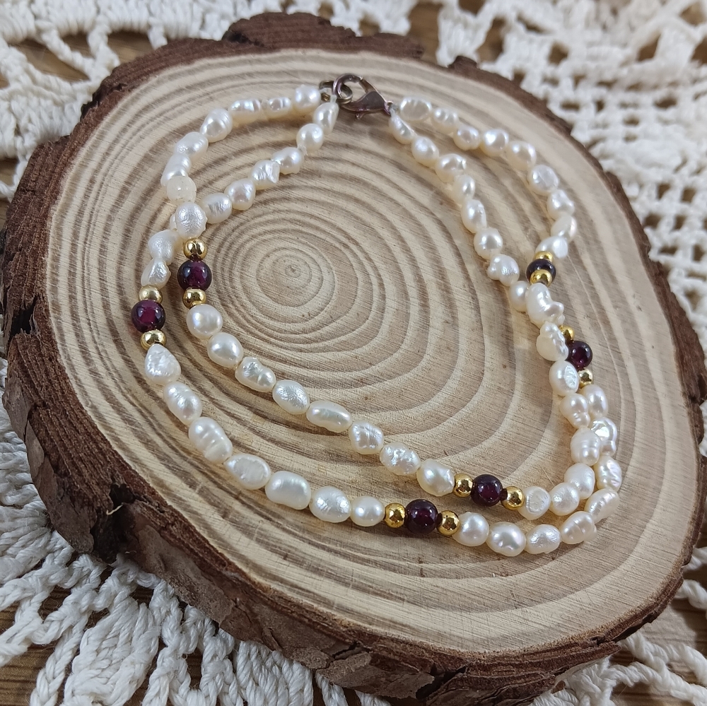 Vintage Freshwater Rice Pearl Bracelet Double Strand 8"